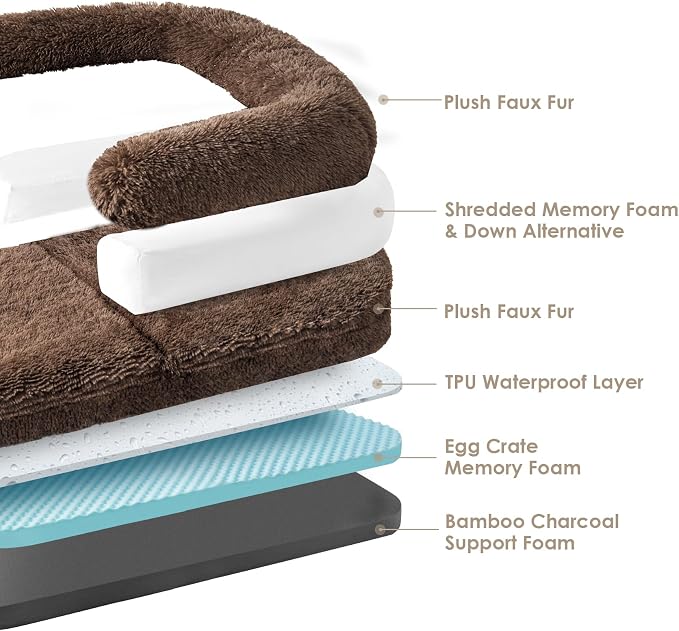EHEYCIGA Orthopedic Foldable Human Dog Bed - 72x44x11, Brown | Memory Foam Human Sized Dog Bed, Waterproof Pet Bed for People, Faux Fur Pet Couch for Adult with Non-Slip Bottom