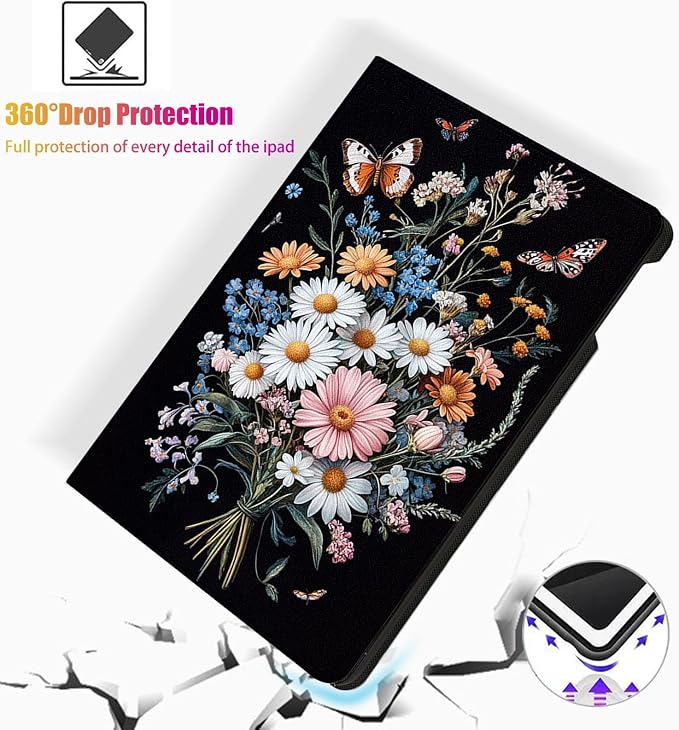 for Microsoft Surface Pro X/Pro X Plus-13 2019/2020/2021/2024 Tablet Case,Auto Wake/Sleep,Adjustable Stand Protective Cover - Floral Bouquet with Butterflies