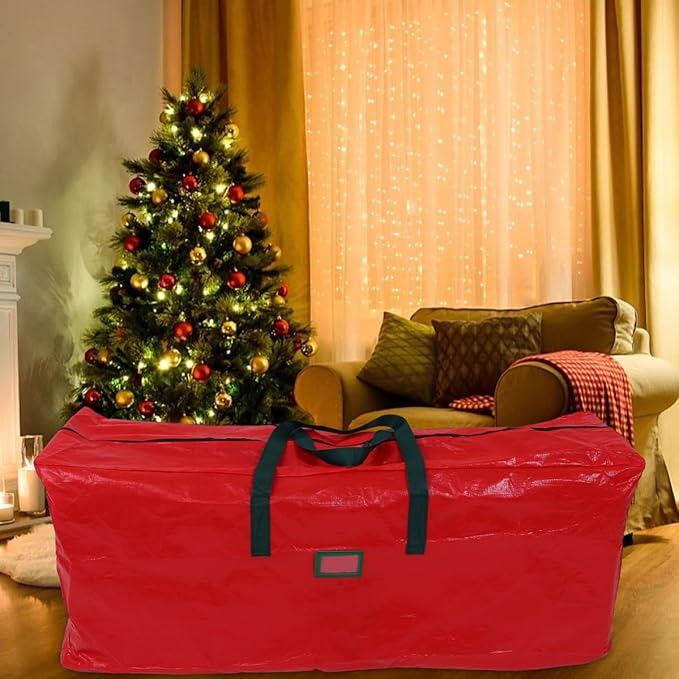Christmas Tree Storage Bag Non-woven Fabric and Pet Material Large Capacity with Handles, Red Moisture Resistant and Keeps Trees Clean and Dry, for Holiday Decoration Storage