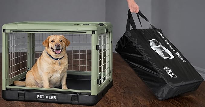 Pet Gear The Other Door 4 Door Steel Crate for Dogs/Cats, 36", Green Clover | Garage-Style Door, Includes Plush Bed & Travel Bag, No Tools Required