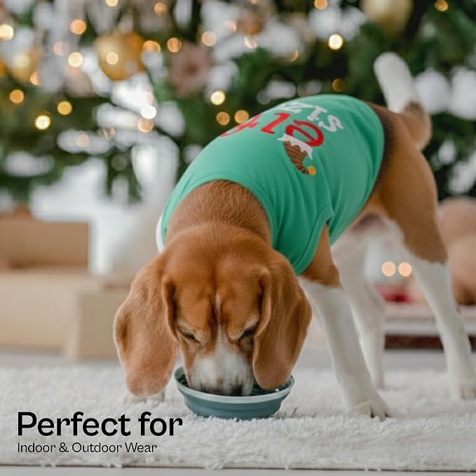 Parisian Pet Dog Shirt Embroidered “ Elf Size “ - Lightweight Cotton Dog Christmas Outfit - Sleeveless Christmas Pet Clothes - Machine Washable Shirts for Large Dogs - XL