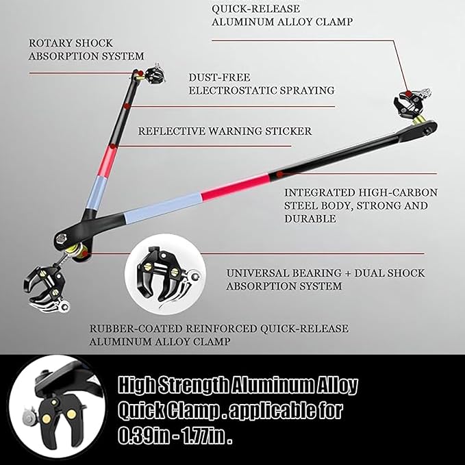 Bike Trailer Hitch for Wagon Camping Rolling Cart Collapsible Wagon with 360° Swivel Joint & Shock Absorber, Quick-Release Clamps for Folding Wagons, Pet Carts & Garden Trailers