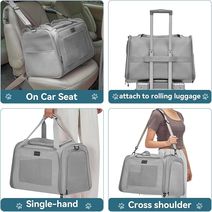 PETSFIT Dog Carrier Cat Carriers, Large, Grey