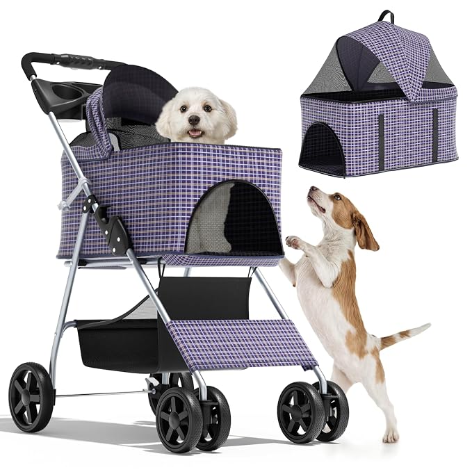 Magshion 3-in-1 Foldable Pet Stroller for Small to Medium Dogs and Cats | Dog Travel Jogger with Detachable Carrier, Cup Holder & Storage Basket, For Small/Medium Dogs & Cats Up to 33 lbs