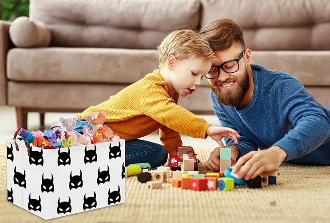 Batman Basket Kids Storage Basket Cute Basket Empty Toy Storage Bin Organizer Box Rectangular Room Decor for Home Books(Black bats)