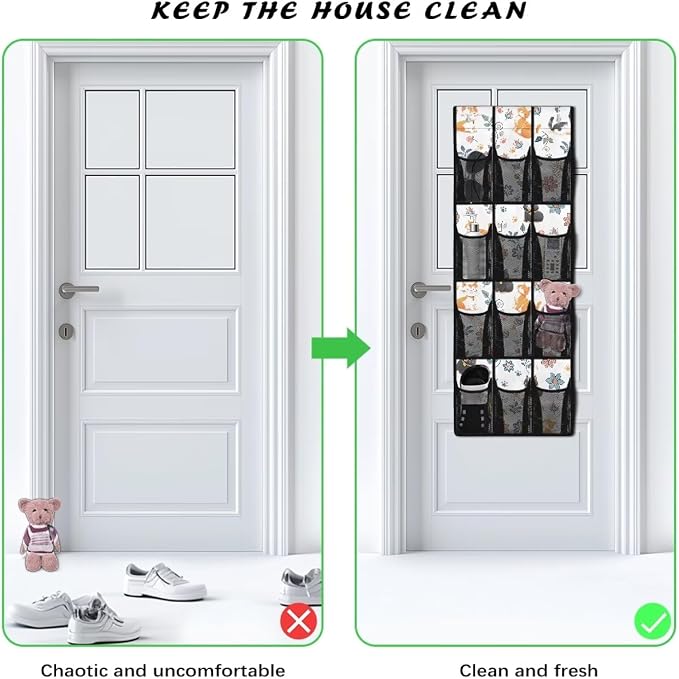 Corgi Behind Door Shoes Hang Holder Rack,Shoe Organizer Door Hanger with 12 Mesh Large Pockets,Space Saver,Unique Print