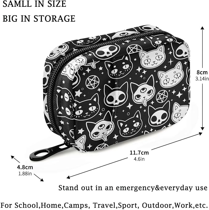 Fustylead Magical Symbols of Witchcraft Cats Pill Organizer Travel Portable Zipper Cloth Bag for Holding Weekly Supplements Vitamins and Fish Oils
