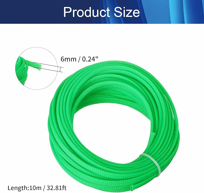 Jutagoss PET Expandable Braided Cable Sleeve, 32.8ft - 1/4 inch Fluorescent Green Cable Management Sleeve, Wire Loom Tube Cord Protector for USB Cable, Power Cord, Audio Video and More, 1Pc