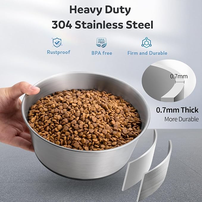WROSWT 304 Stainless Steel Dog Bowls Set of 2, Anti Rust Metal & Non Slip Rubber Base, Heavy Duty Large Feeding Dishes, Food Grade BPA Free, Food and Water Bowl for Medium Dogs (48oz, 6cup)