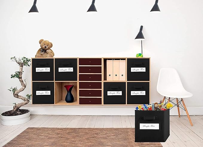 13x13x13 storage cube bins (Set of 10) Fabric storage cubes with 10 Labels Window Cards & a Pen, storage cubes 13x13, Collapsible 13 inch cube storage bins, Cubby Organizer Boxes, Black