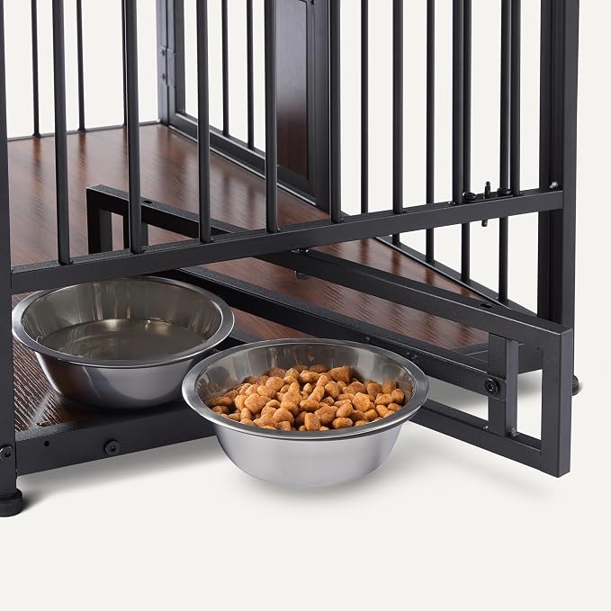 Amazon Basics Furniture Style Dog Crate, Sturdy Wooden Pet Kennel, End Table with Space for Pet, Two Bowls Included, 30" x 20.4" x 23.6", Walnut