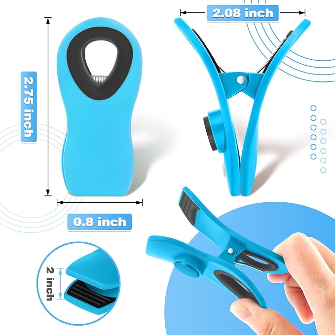 12 Pack Chip Clips, Bag Clips for Food, Magnetic Sealers for Chips And Other Food, Plastic Bag Clip for Kitchen, Fridge, Clothes, Sewing And Artwork (Blue)