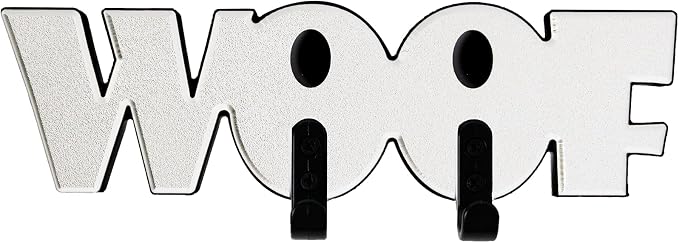Noble Heritage WOOF Leash & Key Holder – Dual Hook Wall Mount for Dog Leashes, Collars & Keys | Recycled HDPE | Indoor/Outdoor Use | Pet Storage Sign | Made in USA | White Black White