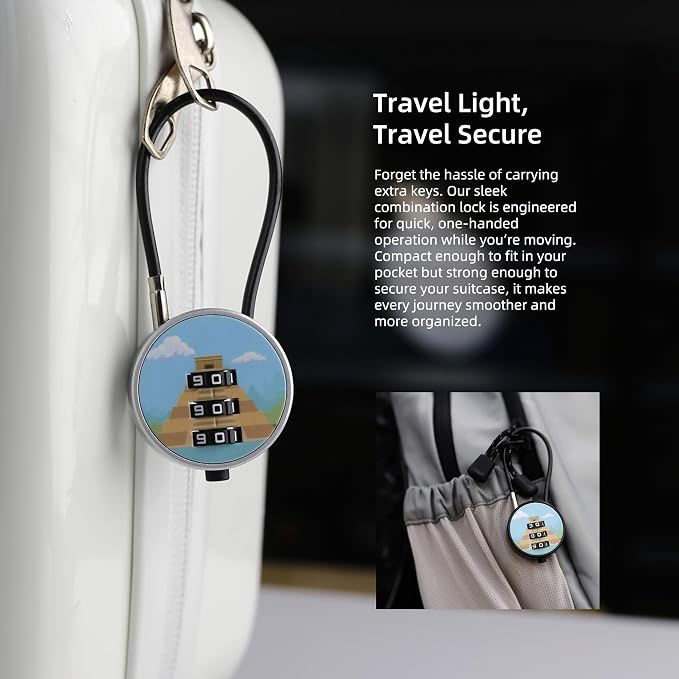 Small Lock for Luggage, Suitcase, Gym Locker, Small Combination Lock with 5.12 Inch Steel Cable Wire, Mini Combination Padlock for Backpack, Carry Bag Zipper, Purse Anti-Theft