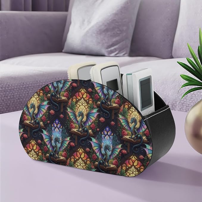 Remote Control Holder for Table Dragon Reading Book Desktop Storage Box | Makeup Brush Caddy with 5 Compartments, Dragon Reading Book Bedside Table Organizer Office Supplies