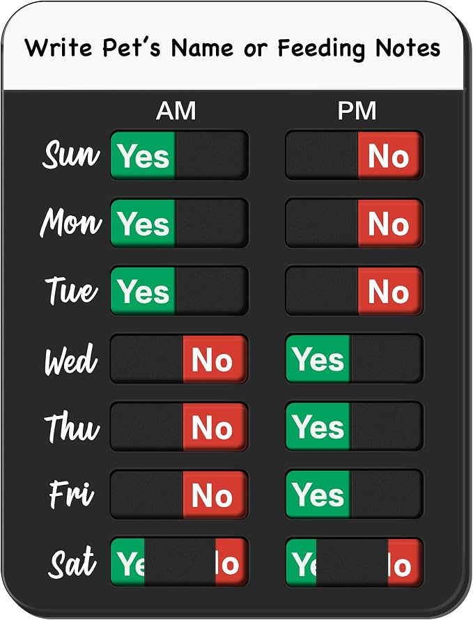 Dog Fed Sign, Dog Feeding Reminder with AM/PM Slider & Custom Notes Area, Weekly Pet Feeding & Pill Reminder Tracker for Family, Easy to Use on Fridge or Wall with Adhesive and Magnet, Pet Supplies