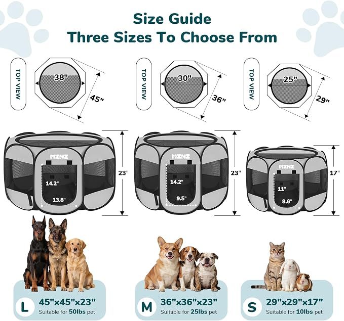 Dog Cat Small Animal Puppy Playpen Crate, Large, Whole Grey | Portable Pop Up Pet Cage Enclosure Tent Kennel Indoor Outdoor with Carrying Case, No Assembly, Camping Use