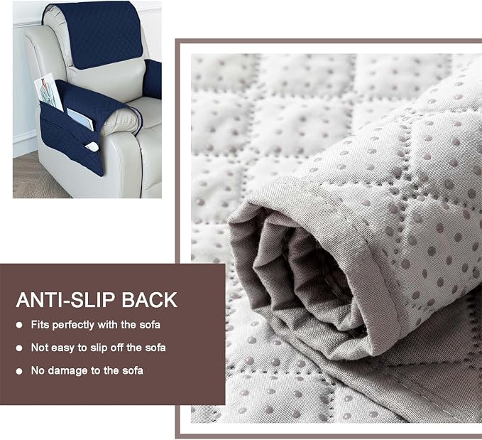 Large Polyester Armrest and Headrest Covers with 2 Pockets | Soft, smooth polyester resists daily wear nonslip silicone backing helps shield recliners and sofas from pet scratches