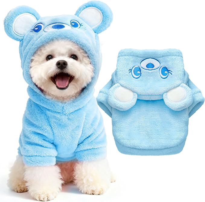 Dog Hoodie with Bear Ears Fleece Dog Sweater for Small Dogs French Bulldog Clothes Puppy Costume for Small Dogs XS Winter Clothes Cozy Pet Fleece for Cats