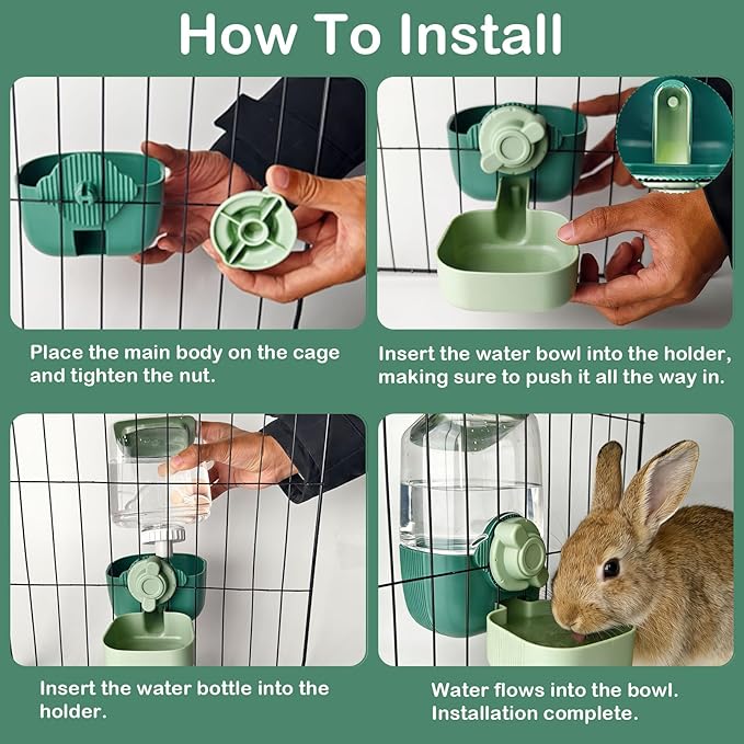 Rabbit Water Bottle, 34oz Pet Hanging Water Dispenser, Cat Water Feeder for Small Animal Ferret Guinea Pig Chinchilla Small Dog Cage Grid Spacing 1.2''-2.1'' (Green)