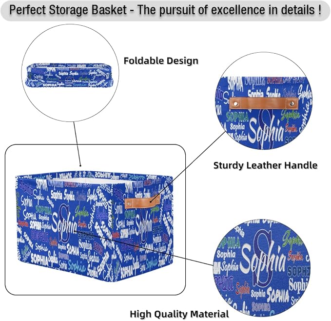 Custom Name Storage Bin, Personalized Rectangular Storage Basket with Handles for Organizing Boys Girls Toys Office Closet Shelf Baskets Royal Blue Solid Color