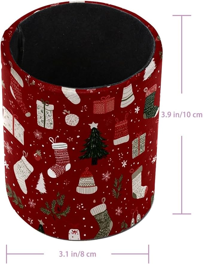 Faux Leather Pen Holder for Desk, Pencil Organizer Christmas Elements Pen Cup Desk Decor Makeup Brush Holder Storage for Office Home