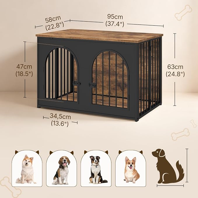 YATINEY 37.4" Dog Crate Furniture Foldable, Assembly-Free Dog Kennel | Arched Design, Collapsible Dog Crate, Dog Cage End Table, with Secure Door Lock, for Living Room, Hallway, Bedroom