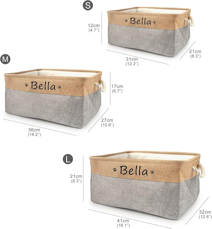 Personalized Dog Toy Storage Basket Bin Collapsible Customized Pet's Name Storage Box Organizer for Dog Toys、Dog Clothing、Dog Apparel & Accessories(Grey-S)