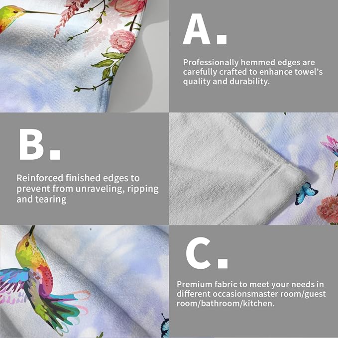 Giwawa Pink Floral Hand Towels Set of 2 Hummingbird Butterfly Soft Absorbent Guest Bath Towel Kitchen Dish Towel Spa Home Bathroom Decorations