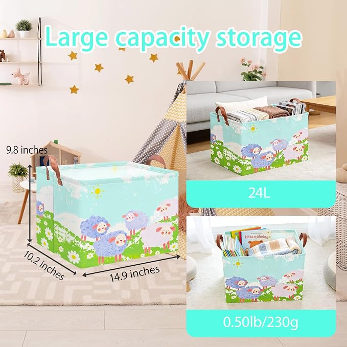 NTAOHAMPER Rectangular Storage Basket Empty,Storage Bin with Handles,Room Decor,Gift Basket,Book Box(Cute Sheep)