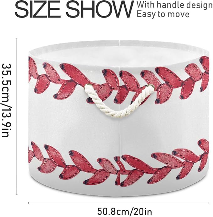 DOMIKING Large Storage Basket for Toys Baseball Line White Storage Bin Box Kids Laundry Hamper for Nursery Clothes Toys Books Home Decor