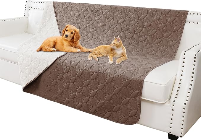 Waterproof Couch Cover for Dogs - Washable Pets Furniture Protector | TPU Leak-Proof Liner, Lightweight & Reversible, Fits Chair, Sofa, Bed, 52" x 82" , Chocolate/Cream