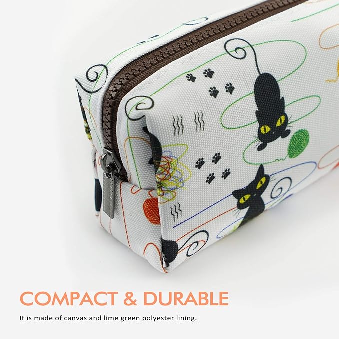 LParkin Cute Cat Pencil Case Bag Knitting Notion Pouch Kitten Gifts for Cat Lovers Makeup Bag Cosmetics Bag Zipper Closure Portable Stationery Organizer Kawaii Box Gadget Bag Multi-Purpose Bag Travel