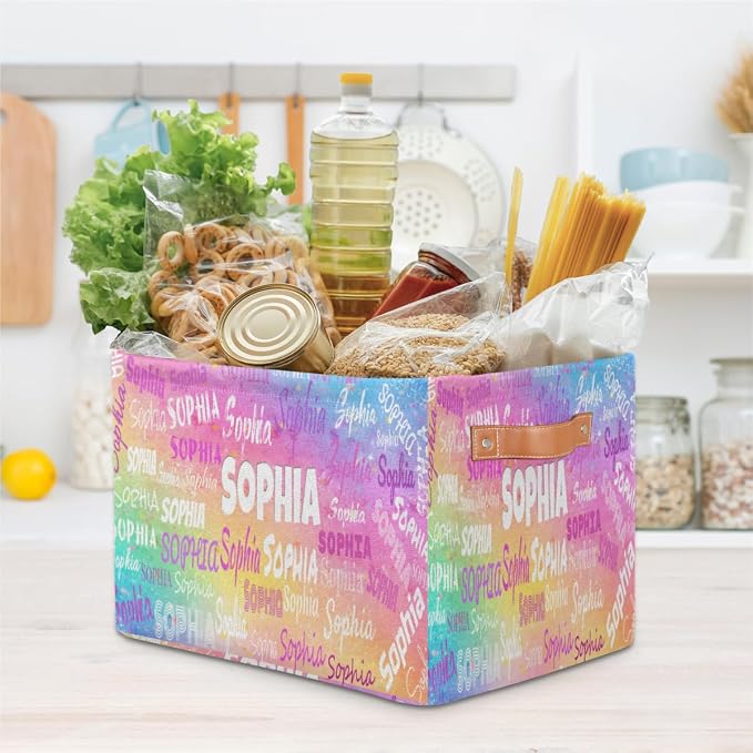 Custom Rectangle Storage Basket for Rooms, Watercolor Colorful Pink | Organizing Boys Girls Pets Toys Closet Shelf Clothes Books