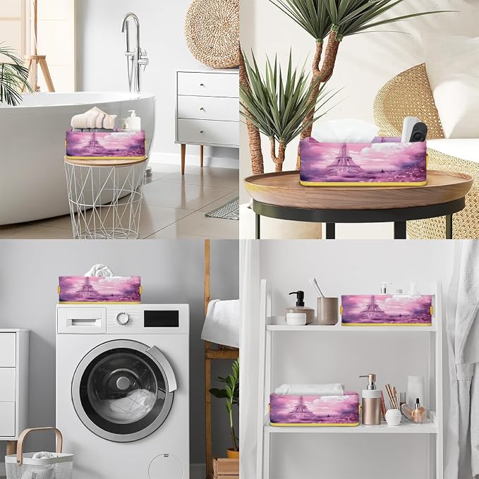 Eiffel Tower Paris Bathroom Storage Basket Waterproof Foldable Storage Bins with Handles Decorative Toilet Paper Storage Basket for Organizing for House Bathroom Toiletries