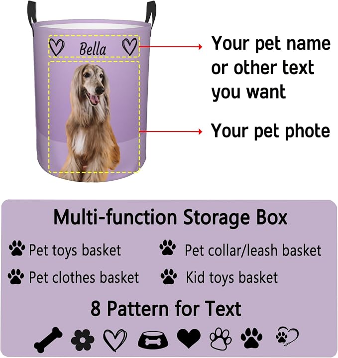 Personalized Large Dog Toy Storage Basket Bin Collapsible Custom Pet Stuff Box Chest Container for Living Room Organizer for Dog Toys,Dog Food,Blankets,Clothing (Lavender)