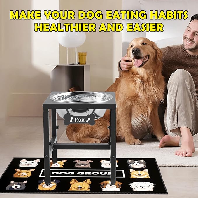 ADENGL 1.6 Gallon Elevated Dog Water Bowl for Large Dogs, 4-Height Adjustable (13–18'') Raised Stainless Steel Bowl with Spill-Proof Mat & Sturdy Metal Stand, Easy-Clean Feeder for Indoor/Outdoor Use