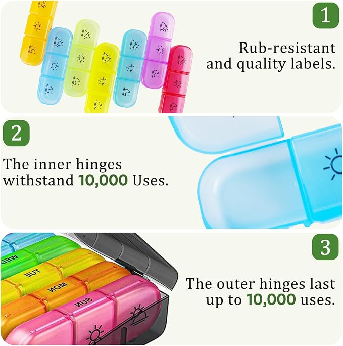 Weekly Pill Organizer 3 Times a Day, 7-Day Pill Boxes, Monthly Medication Organizer 21 Days Portable Compartments & Moisture-Proof Outer Case for Vitamins, Fish Oils, Supplements (Color)