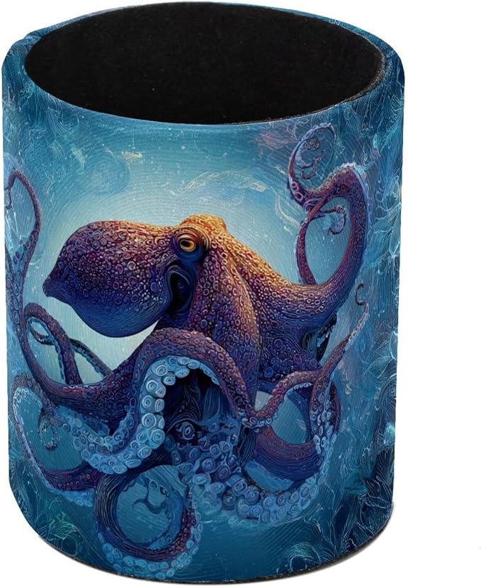 Faux Leather Pen Holder for Desk, Pencil Organizer octopus Pen Cup Desk Decor Makeup Brush Holder Storage for Office Home
