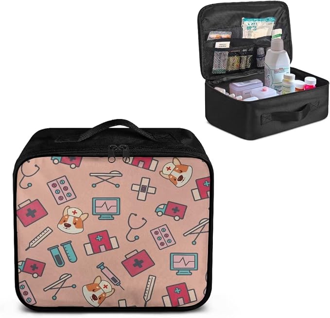 First Aid Bag Empty Pet Corgi Nurse Medical Bag Empty Medium Travel Medical Supplies Organizer Bag Portable Kit for Traveling Car Home School Kids Student College Dorm