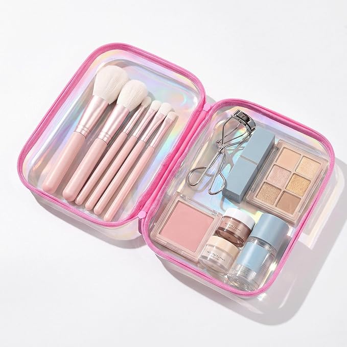 Clear Hard Shell Organizer Cases, 2 Pack | Iridescent PET shell with water-resistant, scratch-resistant surface for travel, toiletries, electronics and daily essentials