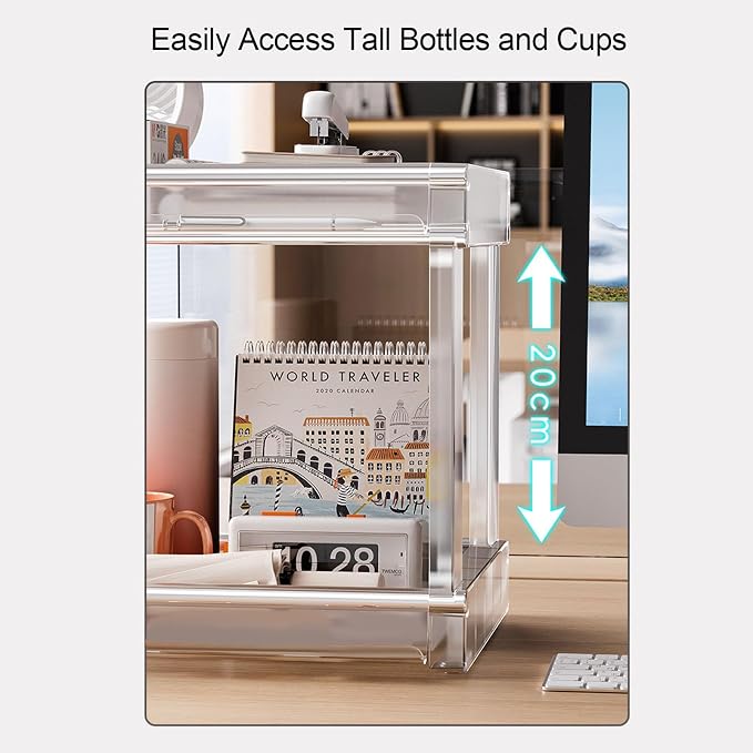 Desktop Storage Rack, Versatile Tea Bag Organizer for Coffee Bar and Makeup, High Capacity PET Cosmetic Stationery Holder with AntiSlip Pads for Kitchen and Office, Space Saving (Transparent)