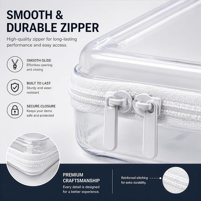 Clear Hard Shell Zipper Case, PET Organizer Box, 2L+1M+1S | Transparent Case for Cosmetics, Makeup, Toy, Home, Office, Stationery, Pencil, Fruit, Building Blocks, File