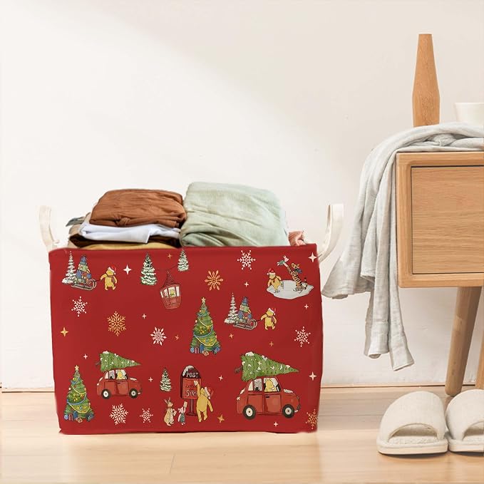 Winnie Theme Christmas Storage Basket,Hamper Winnie Baby Stuff Collapsible Storage Bin Laundry Hamper With A Waterproof PE Coating,Perfect Decoration for Baby Boy Girl Shower