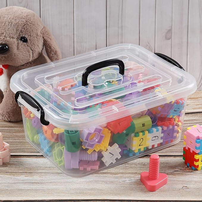 Quickquick 8 L Plastic Latching Box with Handle, Clear Storage Bins, 2-Pack