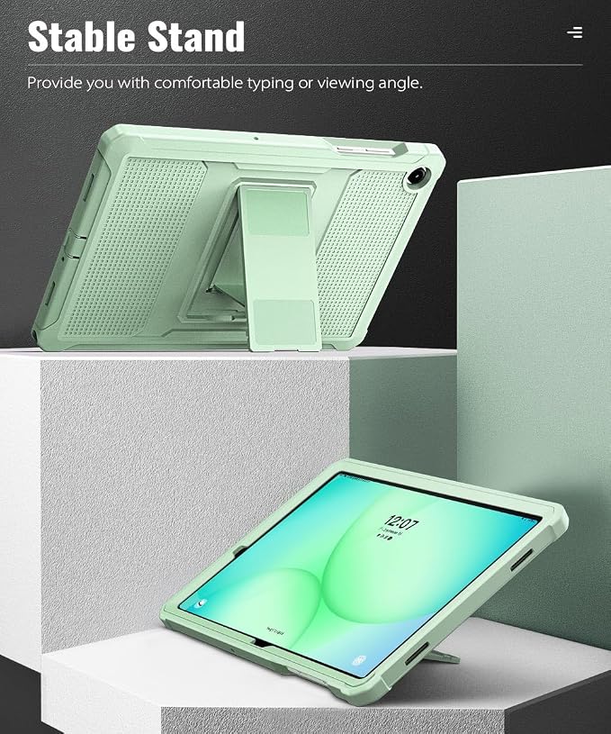 MoKo Shockproof Case Fit Samsung Galaxy Tab A11+ Plus/ A9+ 11 Inch | Full Body Rugged Stand Back Cover with Built-in Screen Protector for Galaxy Tab A11+/ A9+ Tablet, Light Green
