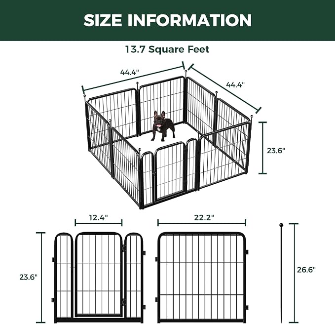 FXW Rollick Dog Playpen, Indoor, Yard & RV Camping, 24" H, 8 Panels | Easy setup, Heavy-duty, DIY layouts, Walk-through gate, for Puppies & Small Dogs, Patented