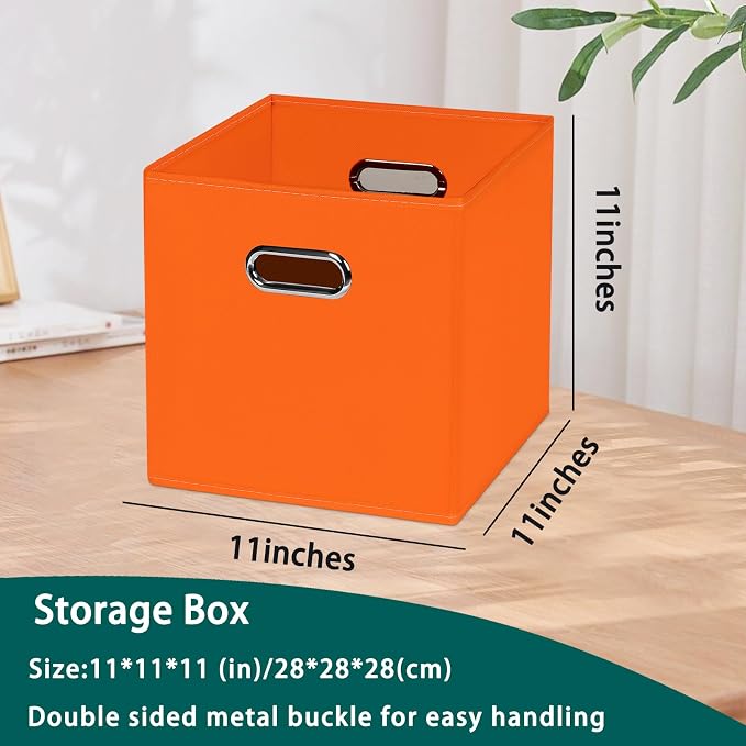 Black Foldable Storage Cubes Bins, Fabric Storage Box Cubes Organizer Baskets with Dual Handles for Home Organizer,Set of 3,(Orange)