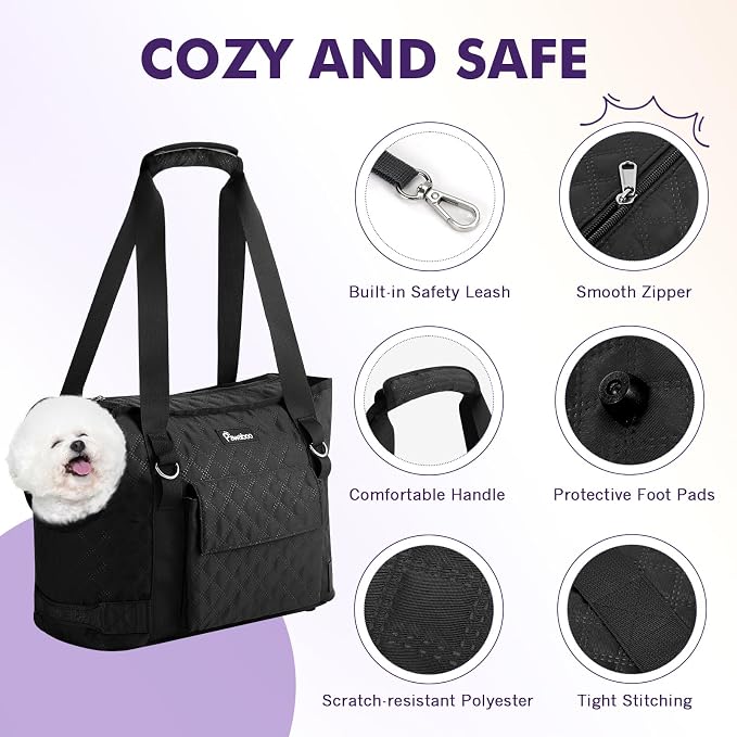 Pawaboo Dog Purse Carrier for Small Dogs with Pocket,Up to 11Lbs | Lightweight & Portable Dog Tote Bag Carrier Purses,Soft Sided Design,Front Pocket for Storage Travel Shopping Black