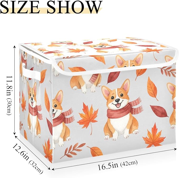 Storage Bins with Lid Pet Scarf Foldable Storage Boxes 40L Baskets | Decorative Storage Boxes, Dust-Proof Flip Top, Reinforced Handles, For Home & Bedroom, Clothes & Toy Box, Oxford Fabric Print